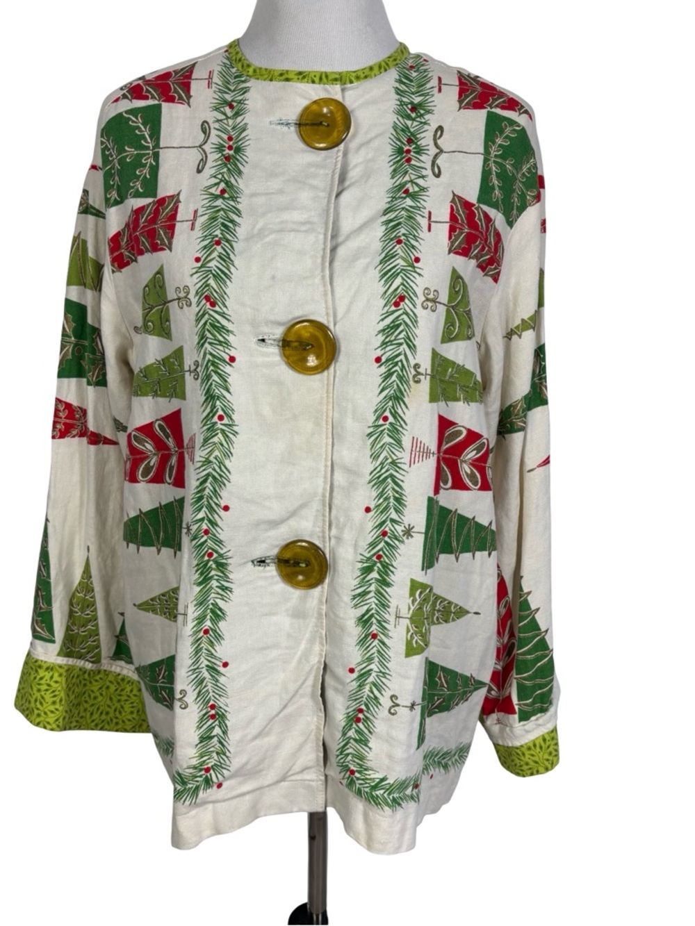 Vintage The Victorian Tailor Christmas Tree Jacket Holiday Oversized Buttons
